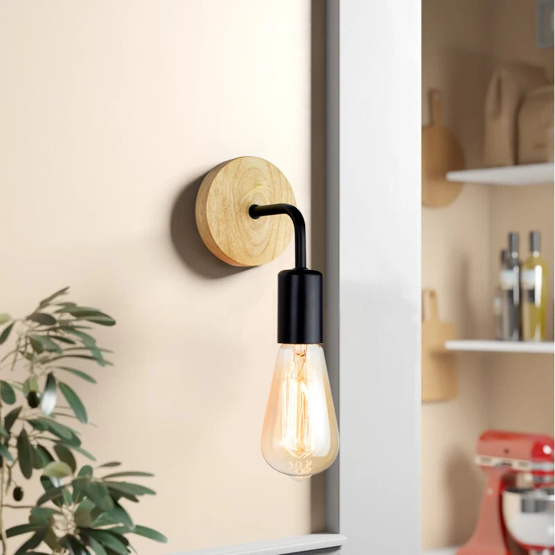 Industrial industrial-style wooden wall light fixture