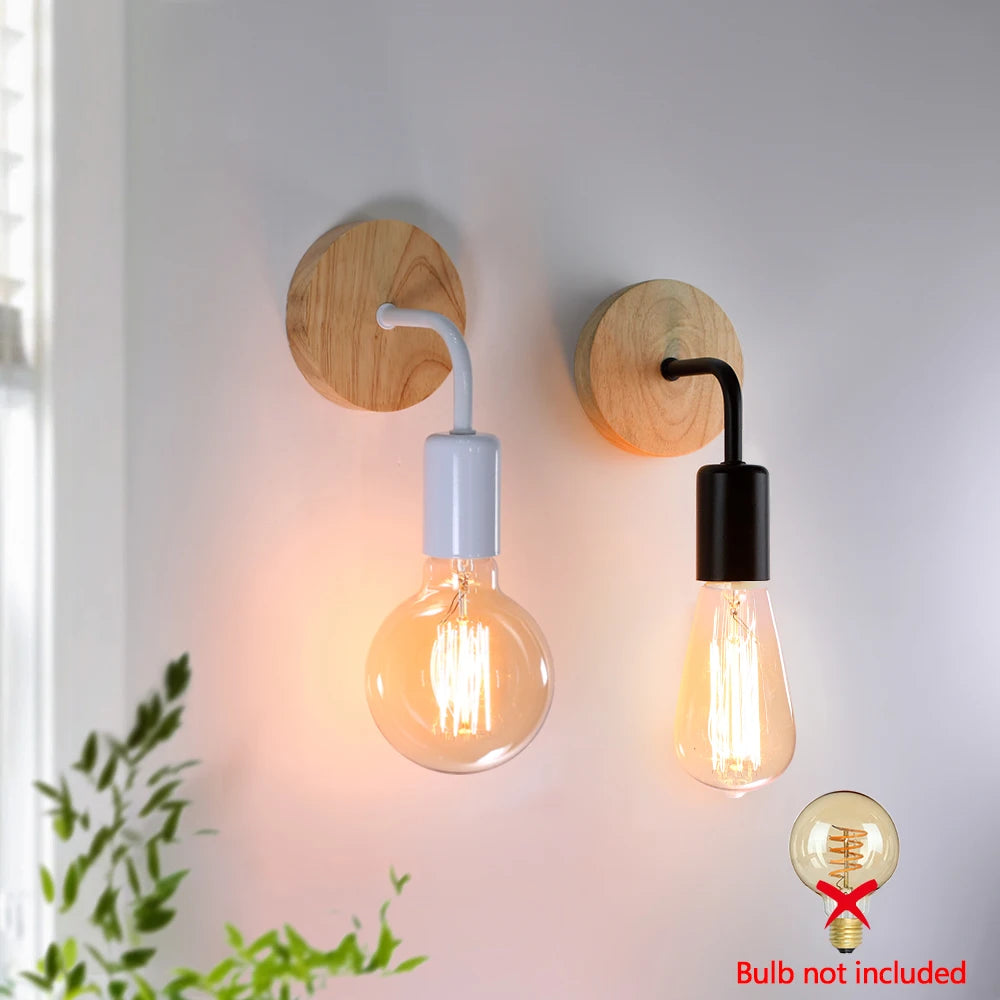 Side angle of industrial-style wooden wall sconce