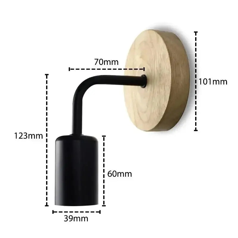 Installed retro wood wall lamp illuminating bedroom wall