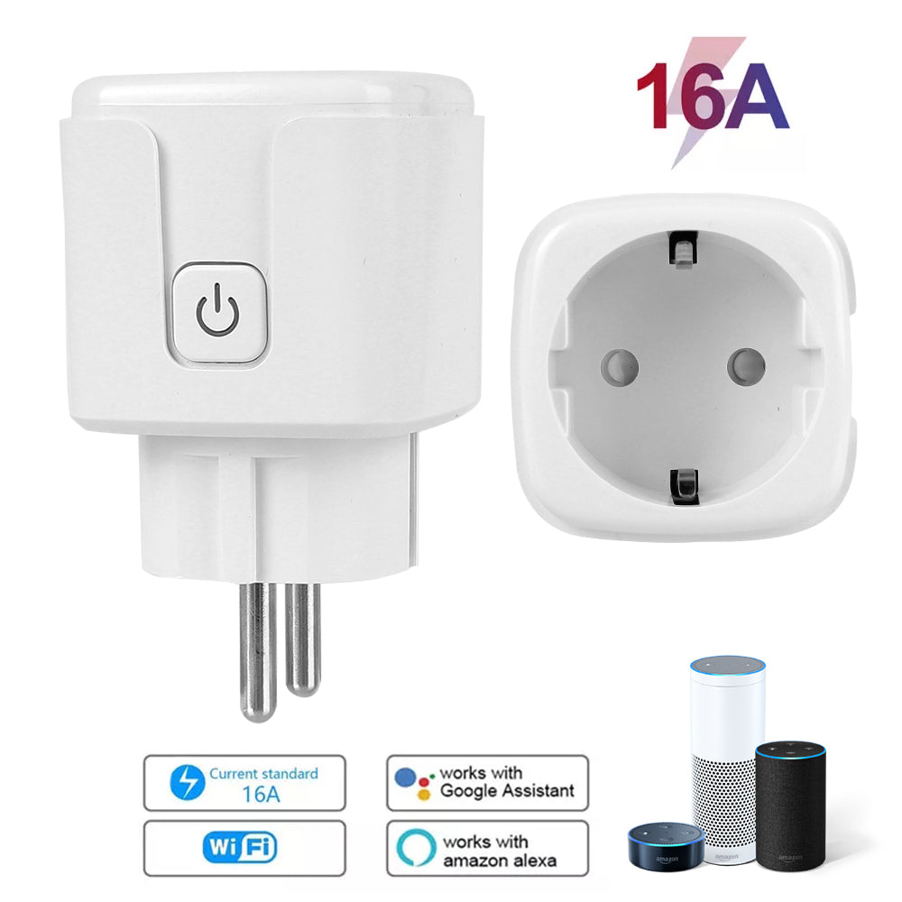 2-Smart Plug Work with Alexa Google Home Assistant WiFi EU/US/BR Socket Tuya Life APP Power Monitor Timer 16A Wall Charger
