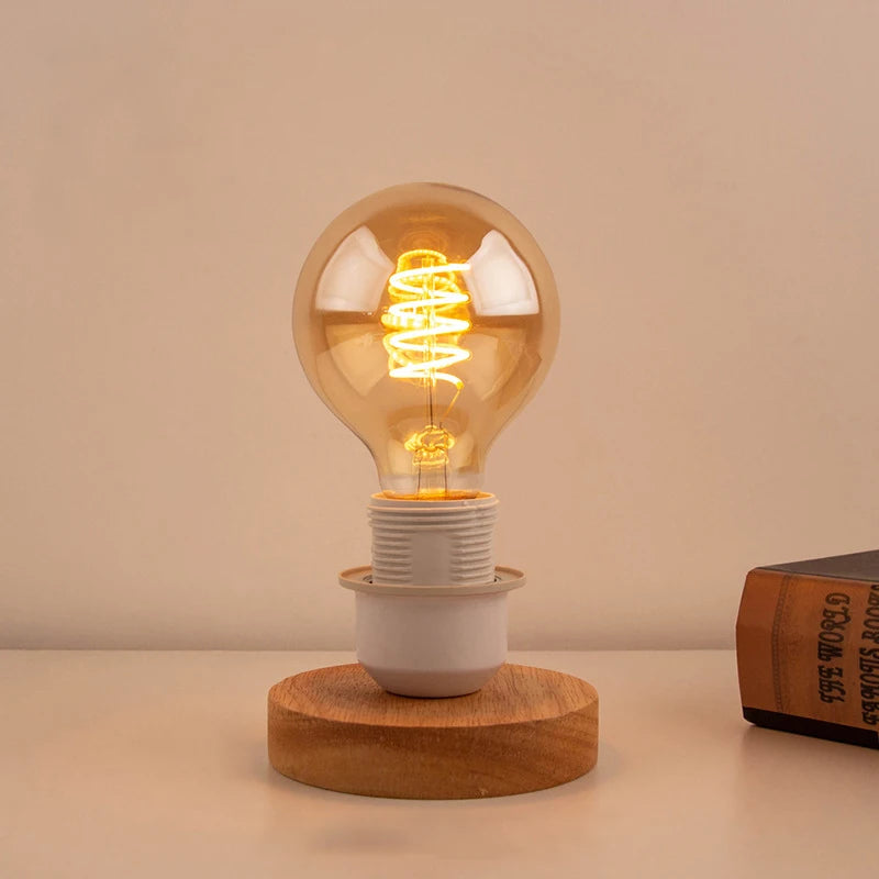Solid wood open-plug E27 lamp base front view