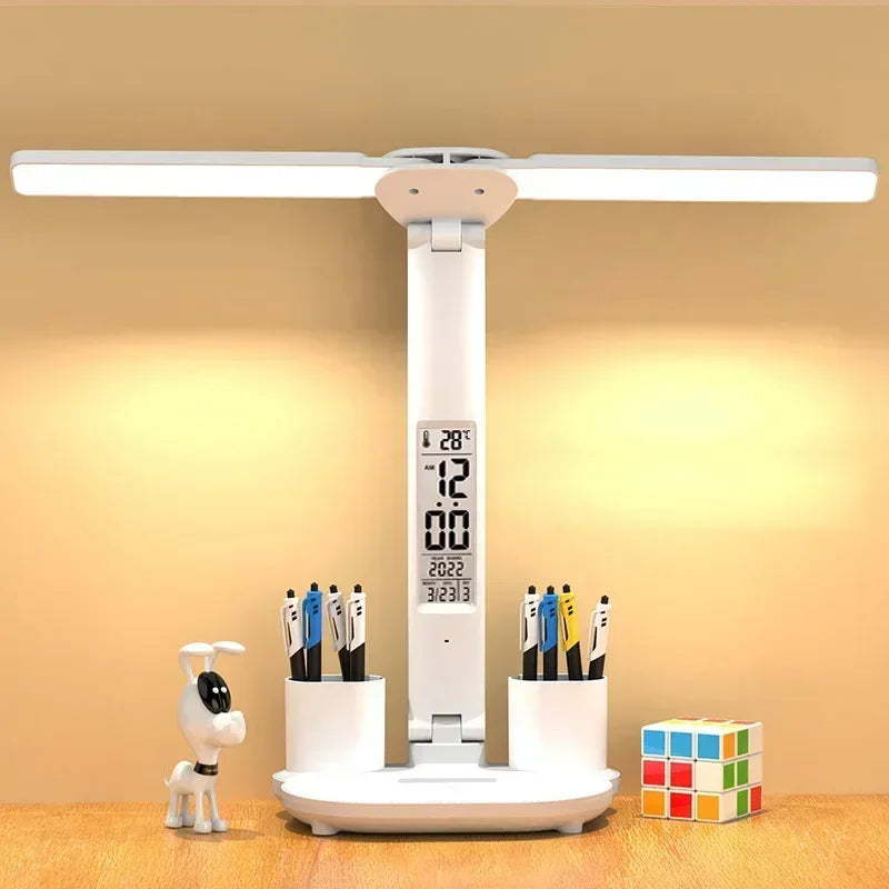 Foldable LED desk lamp with touch controls and USB power