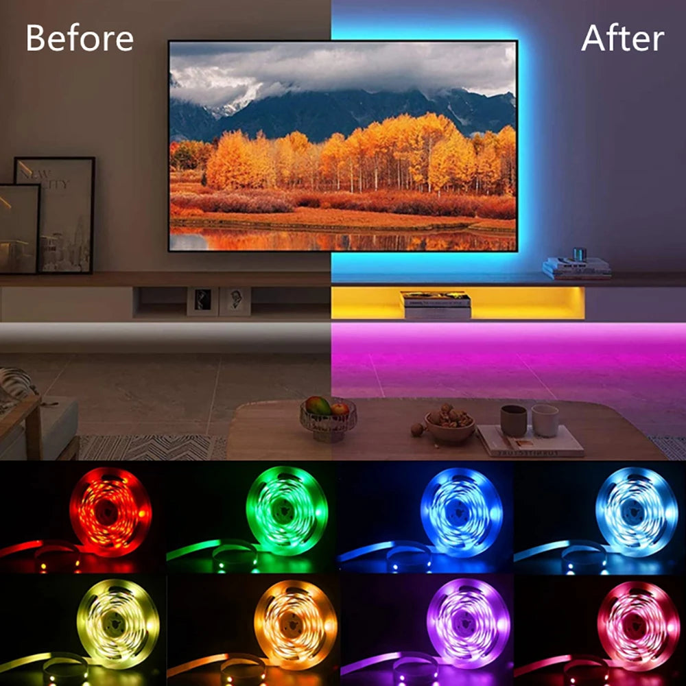  Installation of 40M LED Strip Lights along the walls of a living room