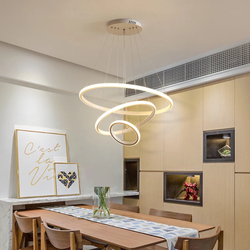 Modern LED Pendant Lamp with Rings – Black Loft Chandelier