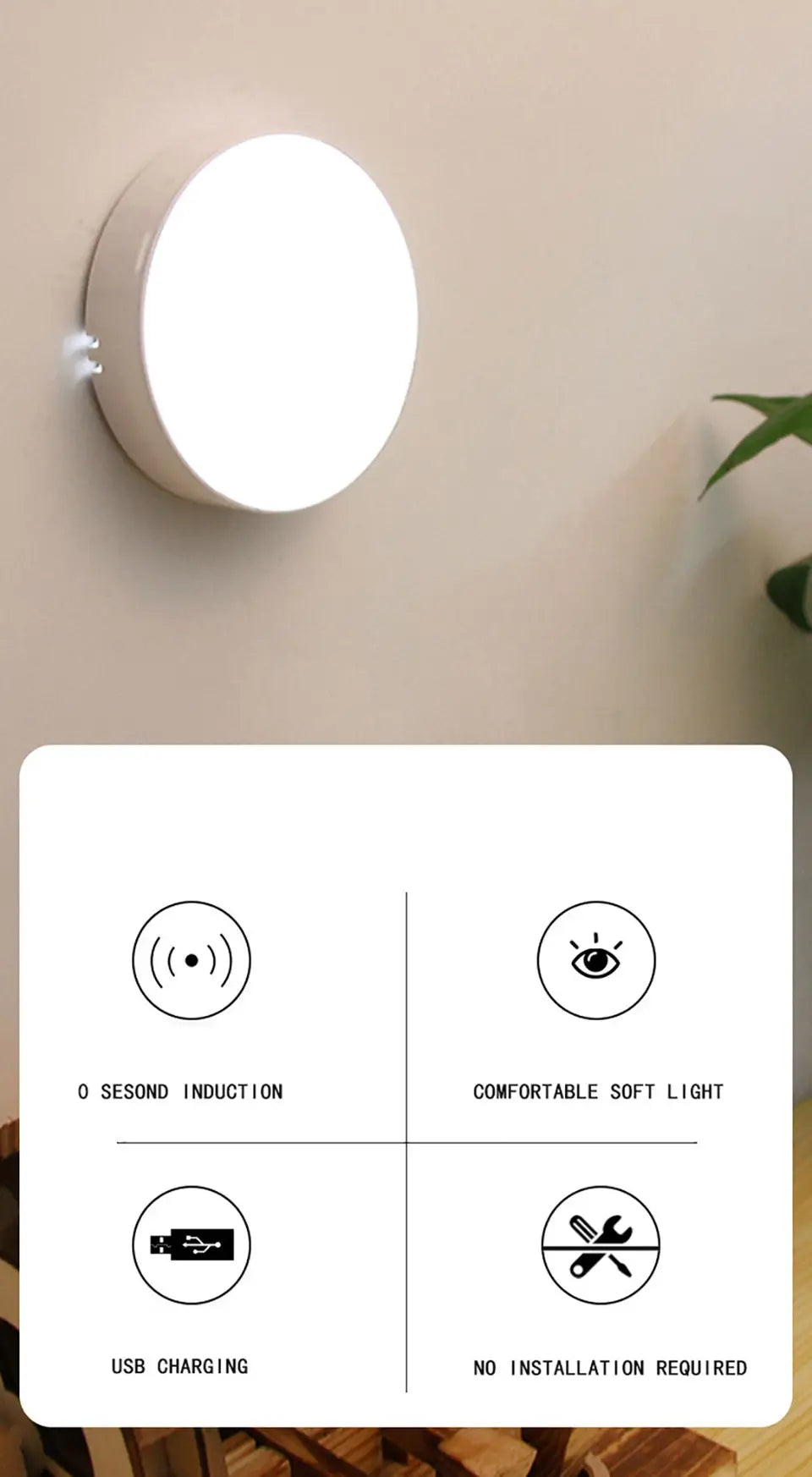Front view of the Motion Sensor Night Light with LED and motion sensor feature