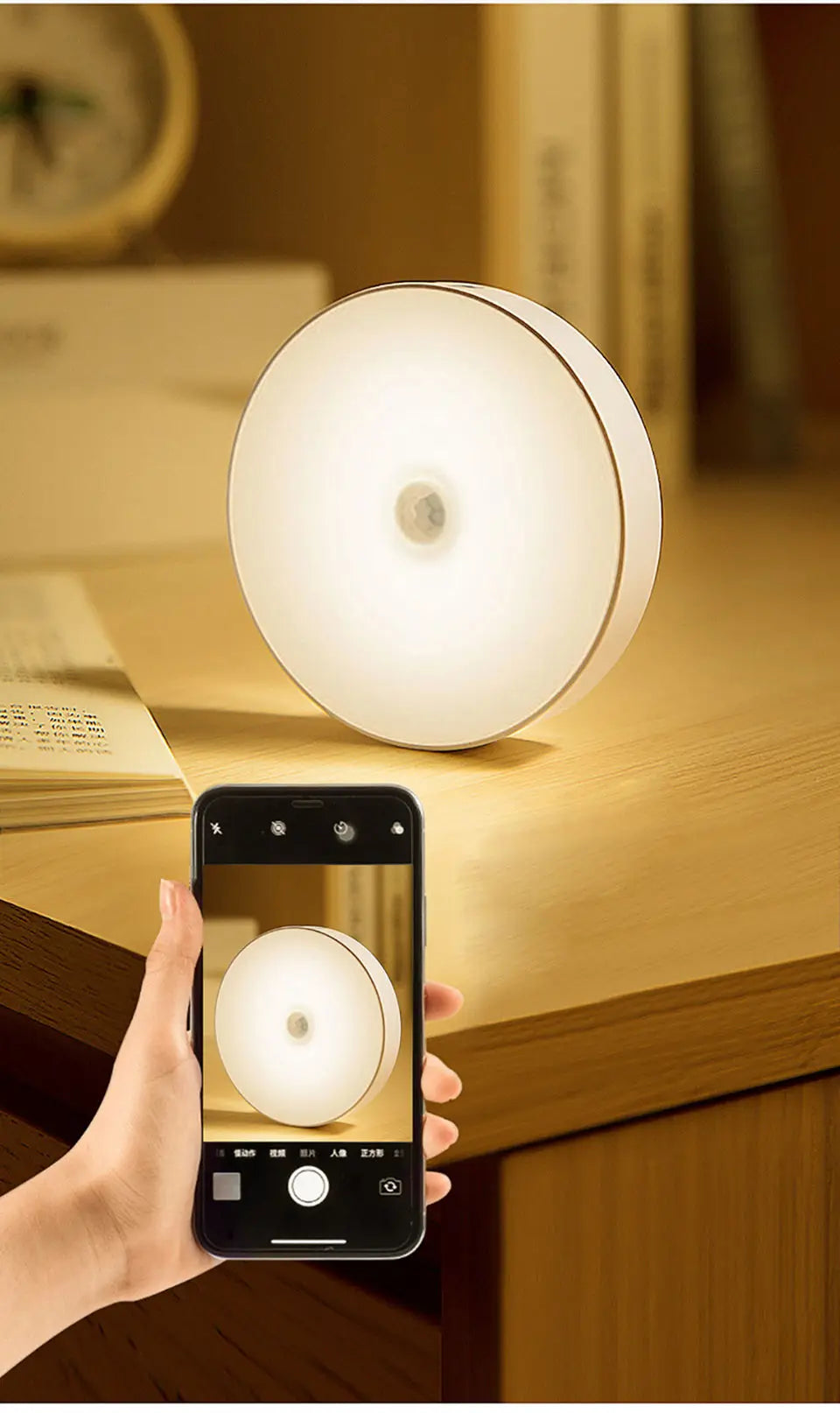 Motion Sensor Night Light installed in a kitchen, lighting up automatically when motion is detected.