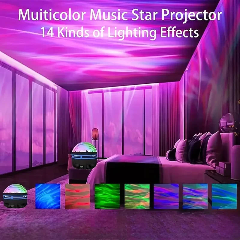 Galaxy projector with remote control and music sync in use