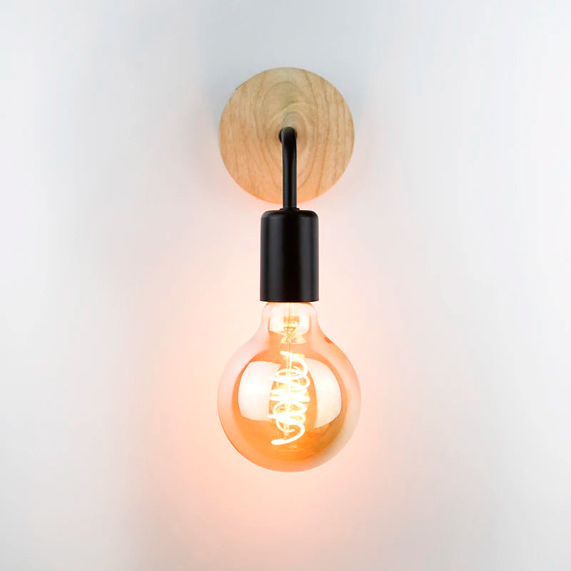 Nordic wood wall lamp sconce with E27 bulb for vintage home décor