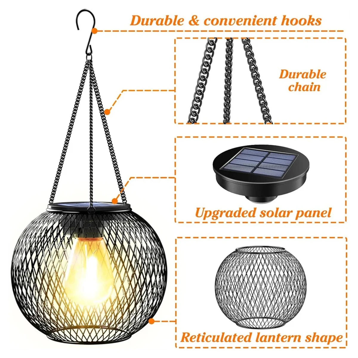Outdoor solar lantern with hollow decorative design for pathways