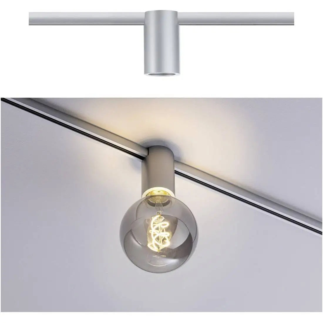 Paulmann URail socket ceiling light in matte chrome attached to URail track