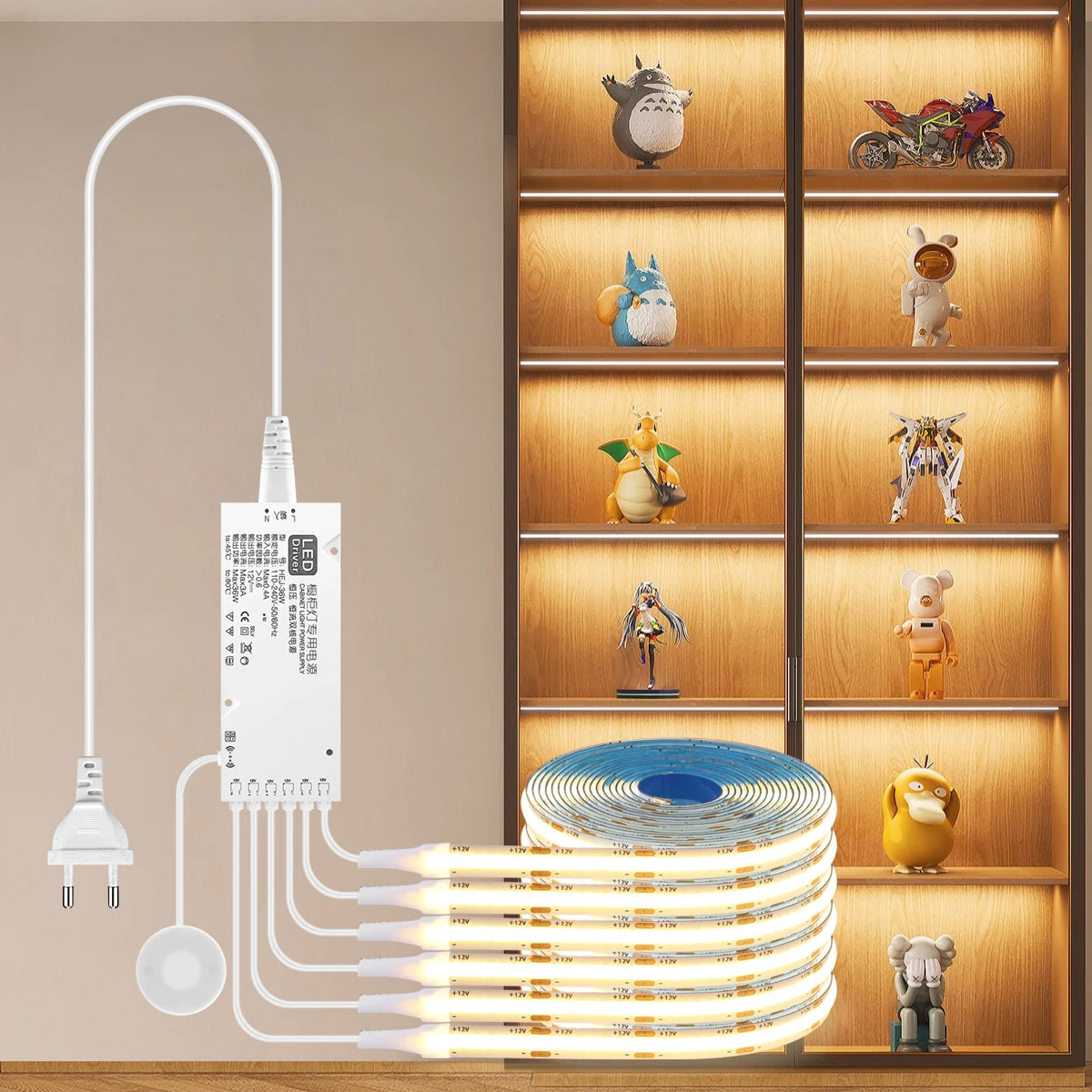 Flexible COB strip lighting behind wooden panels for display lighting