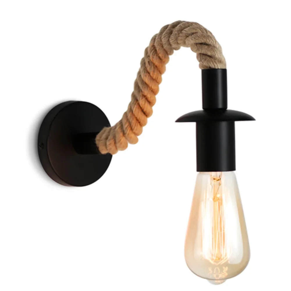 Retro hemp rope wall lamp with iron base and E27 socket