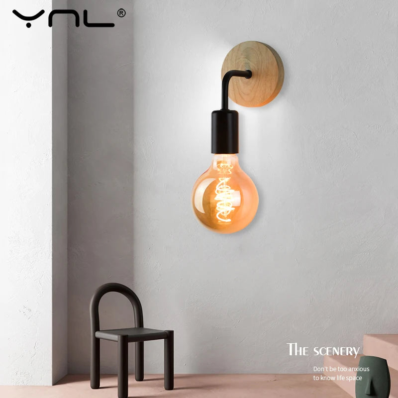 Retro wood wall lamp E27 with industrial loft style