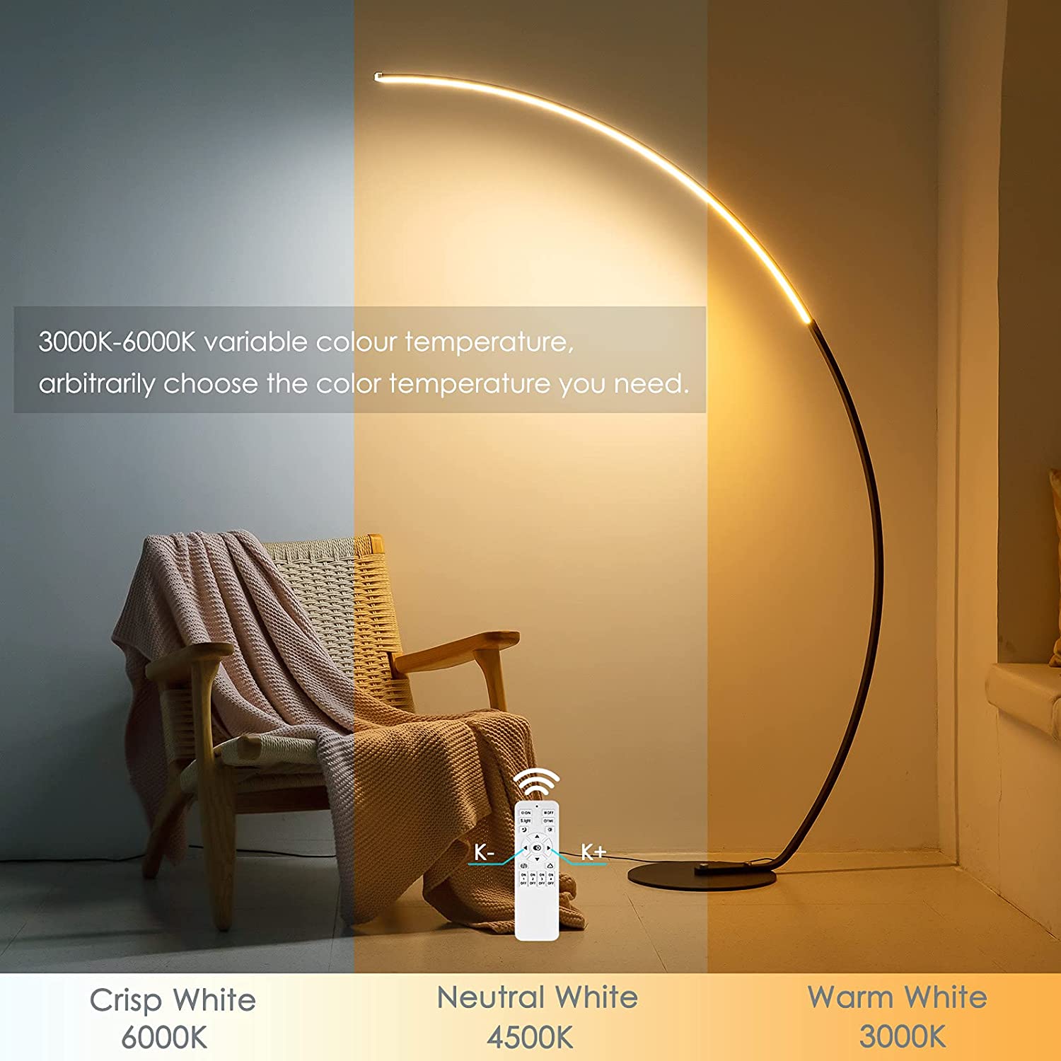 "Stylish arc lamp for living room with 16 million colors"