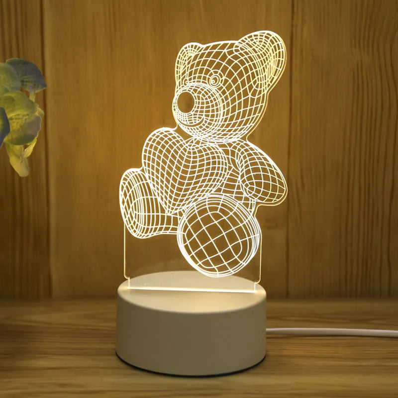 Front view of the Romantic Love 3D Acrylic LED Lamp with soft warm light
