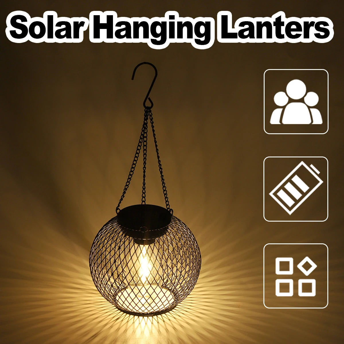 Solar lantern LED light 3000K with daylight sensor for outdoor garden