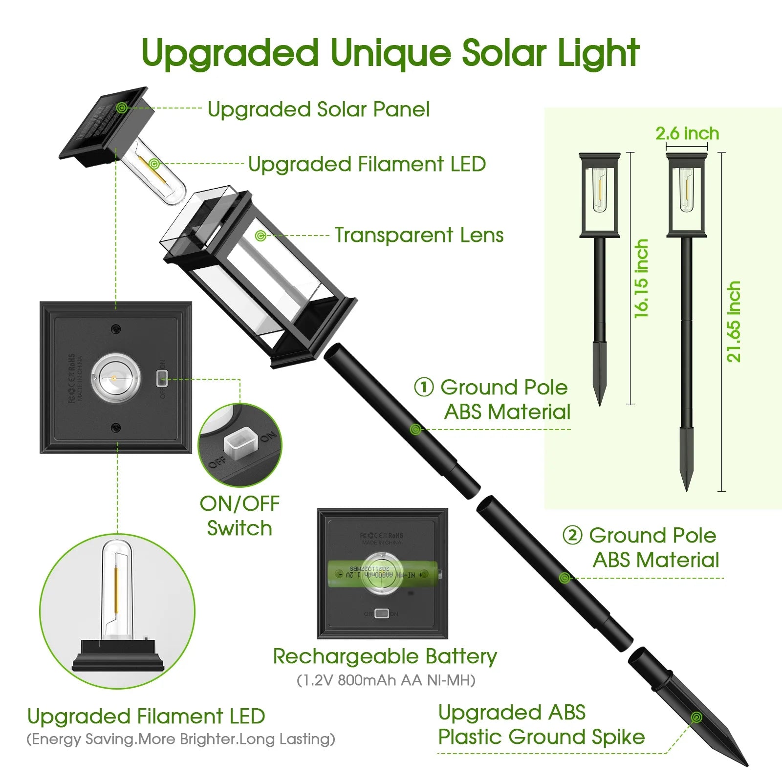 Upgraded Solar Lights showing weather-resistant design for outdoor use