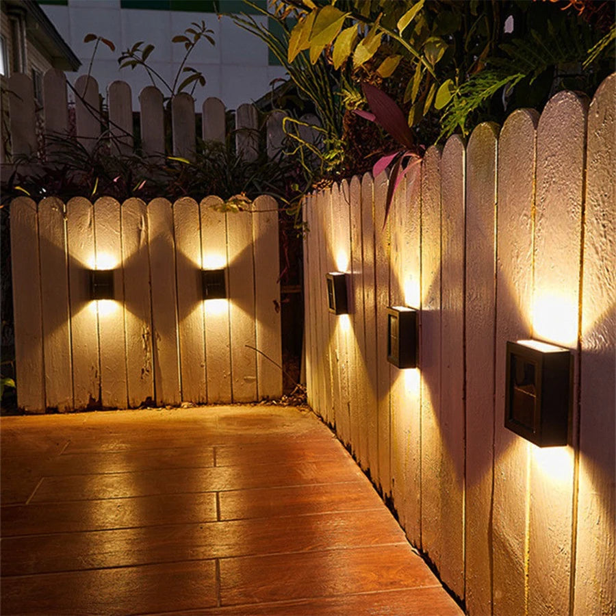 Front view of the Solar Wall Lamp showing up-and-down luminous lighting effect