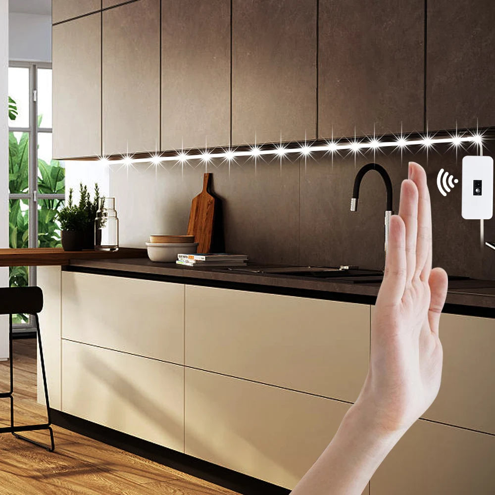 USB-powered motion LED strip with hand-sweep sensor