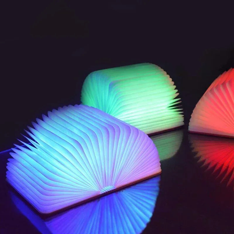 USB-rechargeable wooden book night light for bedroom desk